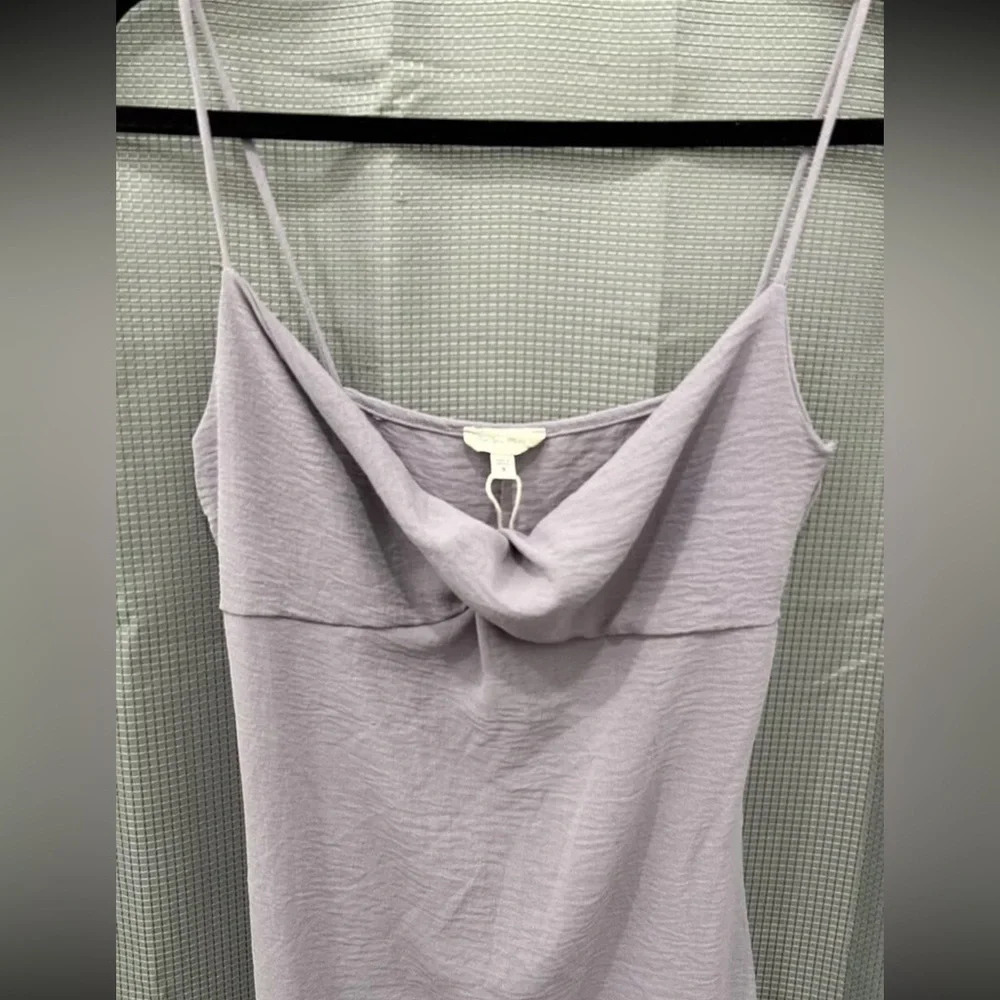 See You Monday crepe Slip Dress Small Casual knee Twist Front Boho Flowy Lilac - Picture 2 of 5